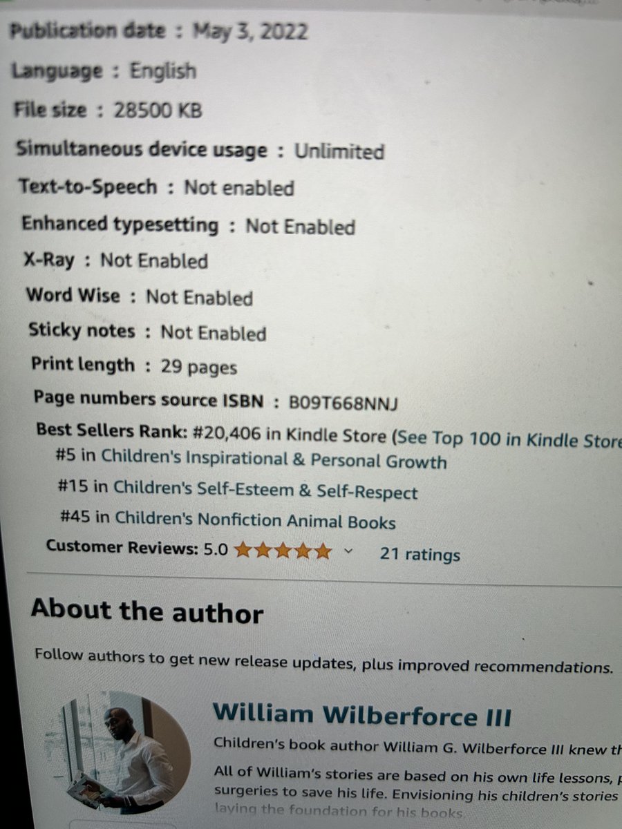 wilberforcebook's tweet photo. Super excited to be in the top 5 for Children's Inspirational &amp; Personal Growth! #AmazonBestseller #BOTD https://t.co/2vy2KdNw2E