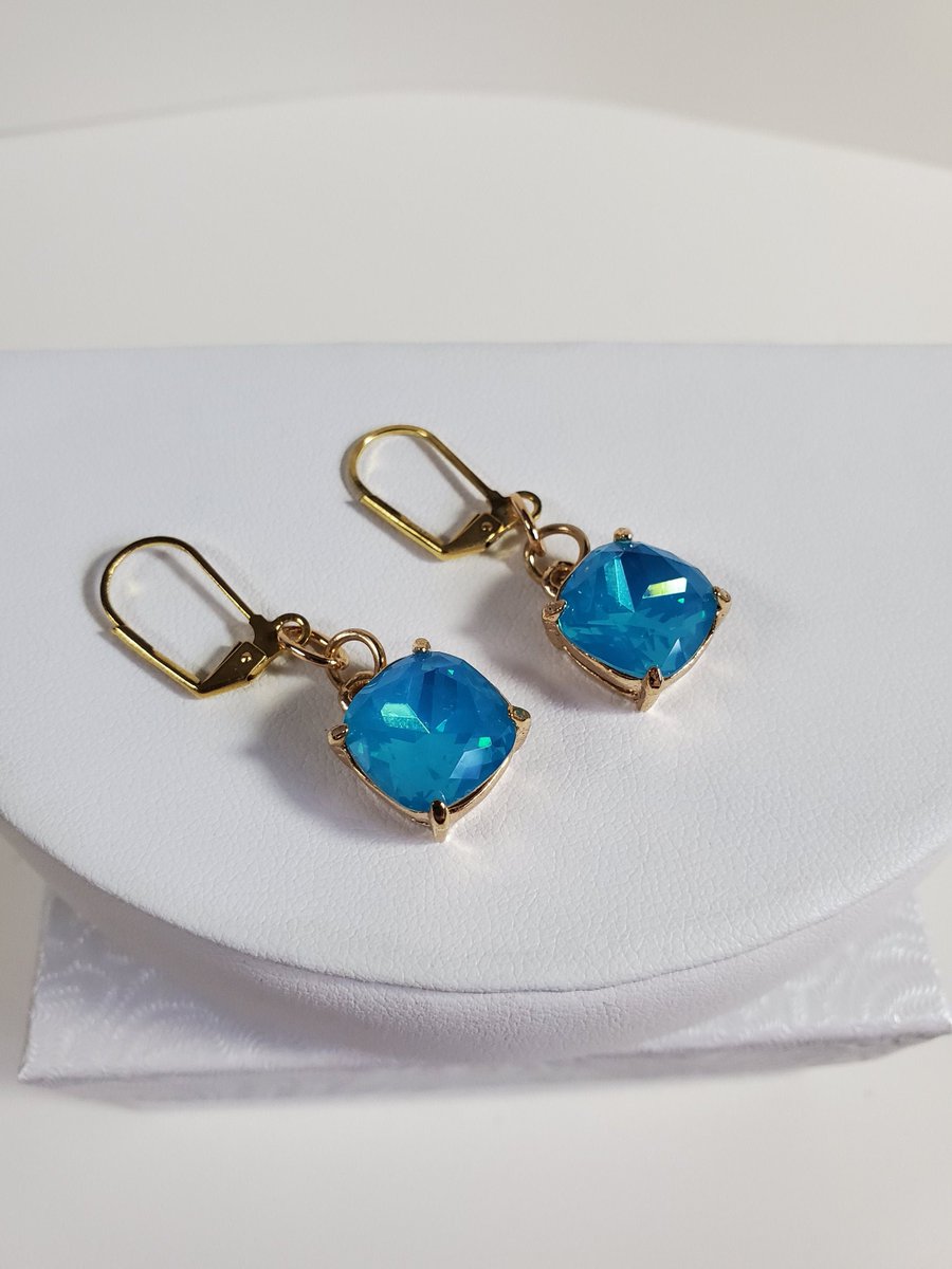 Earrings Frosted Blue Dangle Square Facet Rhinestones Lever Backs Handmade Jewelry Gift For Women SylCameoJewels tuppu.net/7dd27b49 #sylcameojewelsstore.etsy.com #GiftIdea #OnlineShopping #EtsyGifts #GiftForWomen
