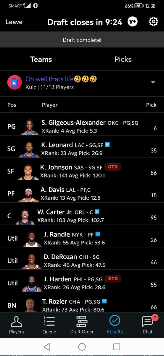mjadvento's tweet photo. @redrock_bball any thoughts on my team just finished drafting  today. 10 tm h2h stndrd pts league. Got harden(55)/kawhi(35)  and davis(15). https://t.co/2TzU2rKh9O