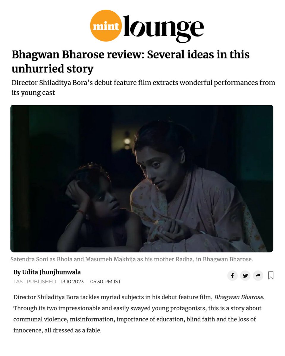 Thank you @UditaJ for this heartwarming review of #BhagwanBharose Read the full review here: lifestyle.livemint.com/how-to-lounge/… Book Tickets: bit.ly/BhagwanBharose…