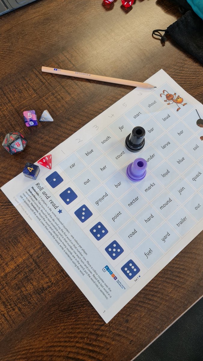 GeekySpeechie's tweet photo. #GeekTherapy with literacy goals. SPELD SA additional sheets for their decodable readers and combining it with #DnD dice. @SpeldQld #scienceofreading https://t.co/1BziMQHka3