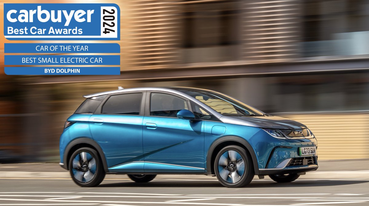 The BYD DOLPHIN has been honored with the titles of '2024 Car of the Year' and 'Best Small Electric Car' at the 2024 Carbuyer New Car Awards. 
These recognitions highlight our commitment to advancing green technology.