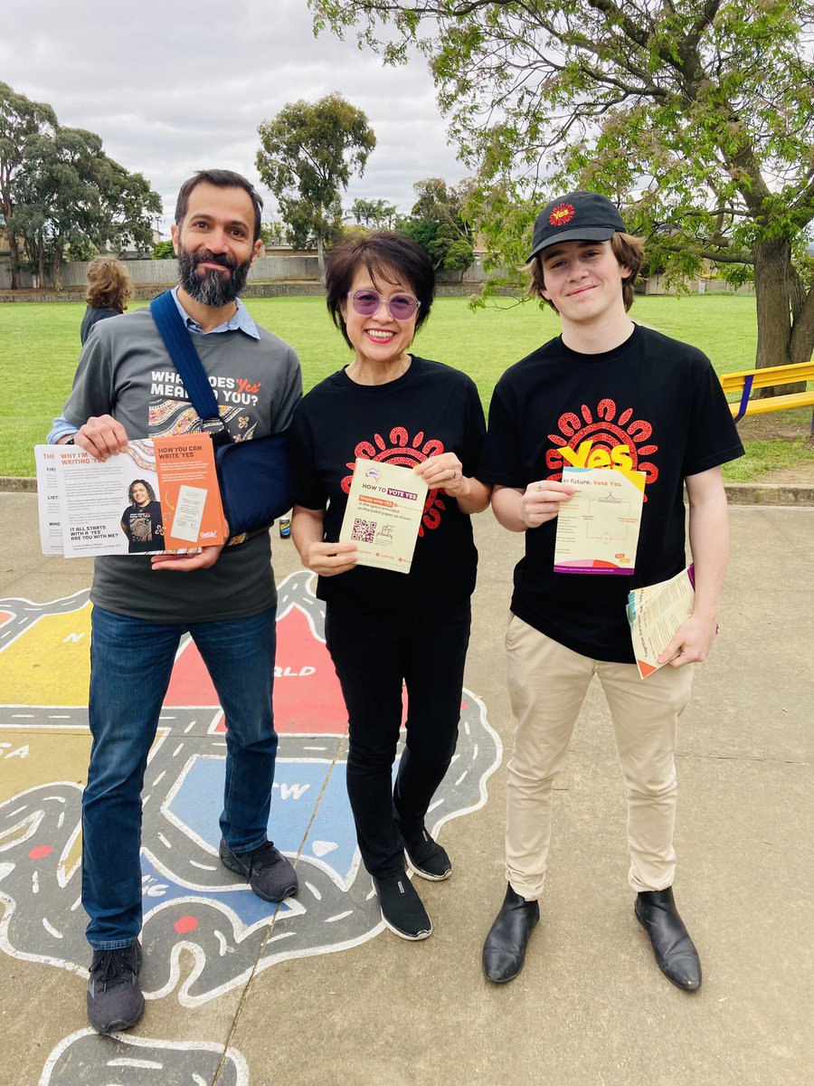 Vote Yes today to recognise Indigenous Australians in our Constitution by giving them a voice on matters that affect them. We have one chance to do this. Let's do it!
With Arman & Callum at Templestowe Heights PS in Menzies electorate 
#VoteYes2023 #VoteYes
#VoiceReferendum