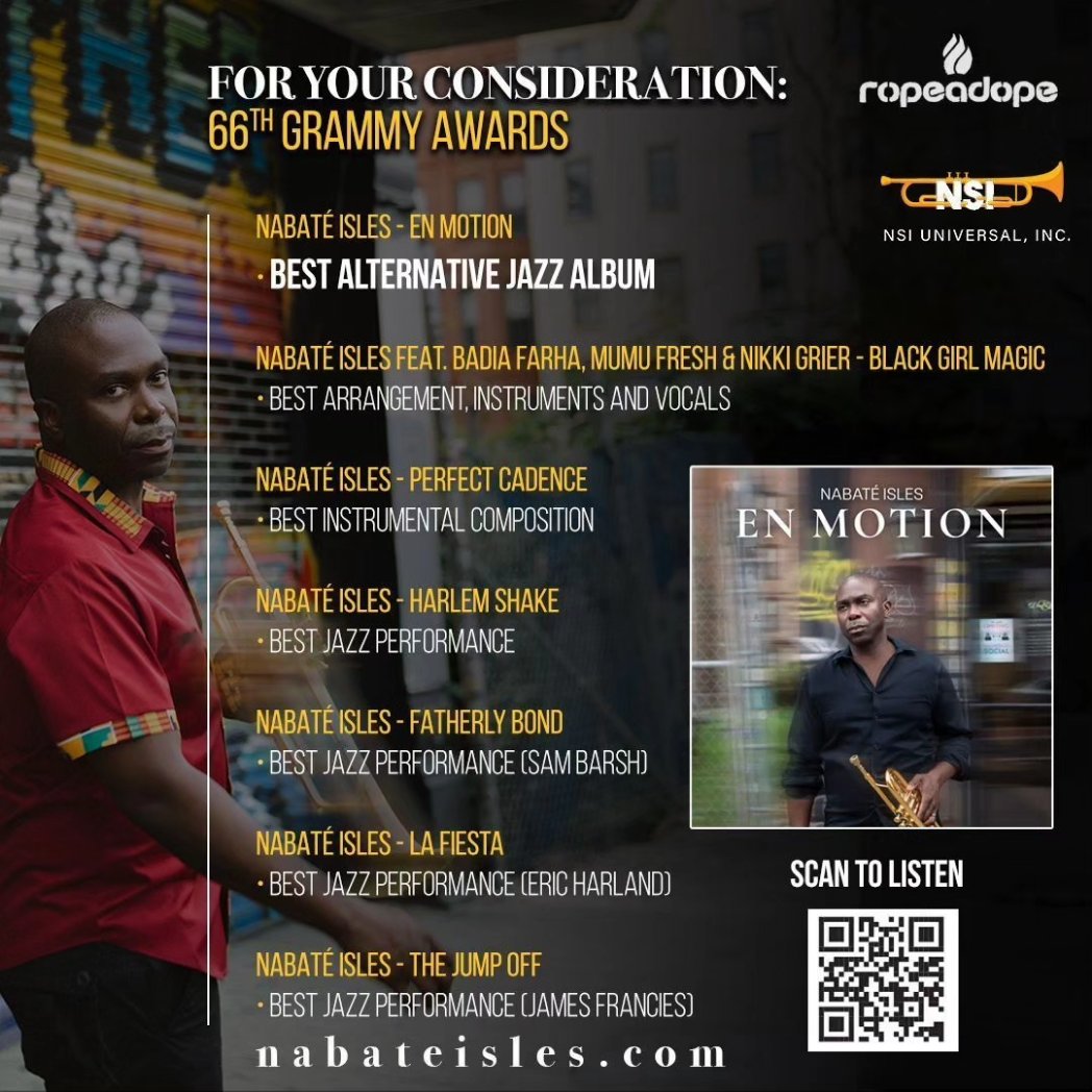 NabateIslesSMTA's tweet photo. GRAMMY VOTERS: Please support my album, #enmotion as voting goes until Friday, October 20th! I'm honored to be part of the 1st Round of nominees...I want to thank all of the wonderful individuals for making this album flourish!
Here's the link: https://t.co/dEUi5IVmXw https://t.co/EgvHg5KJyW