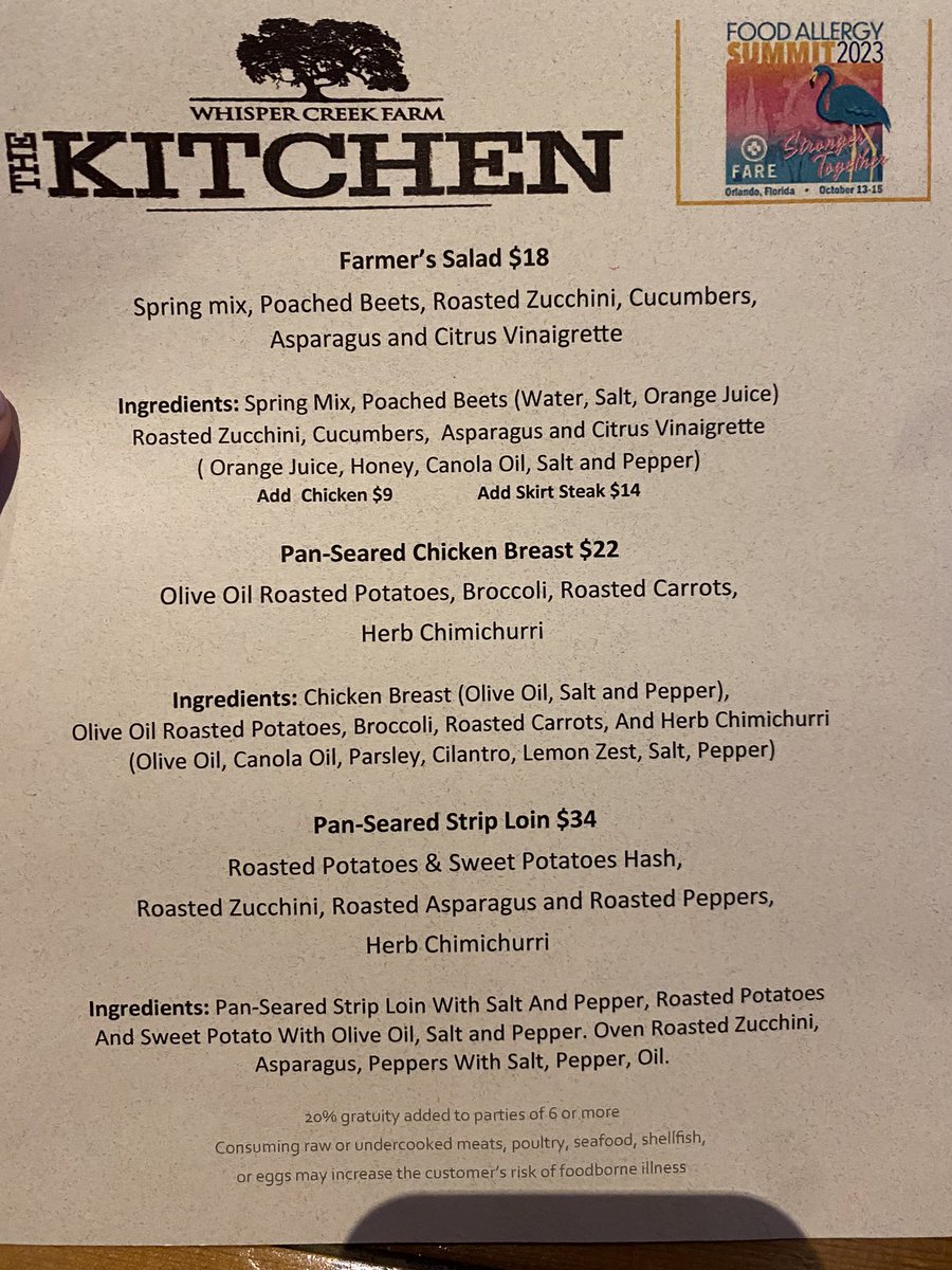 Love to see such a delicious food allergy aware menu at the @FoodAllergy Summit! #FARESummit23