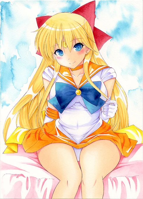 おはよう御座います。 美少女戦士セーラームーン セーラーヴィーナス 愛野美奈子さんのアナログイラストです(再掲)