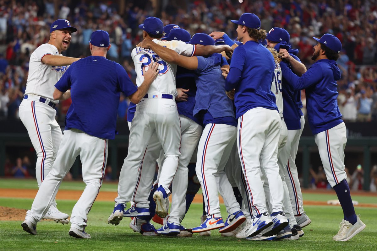 MLBNetwork's tweet photo. The @Rangers are headed to the ALCS!

Relive them completing the sweep of the O’s at 9pm ET/8PM CT on MLB Network 📺 https://t.co/hfoHALdR3m