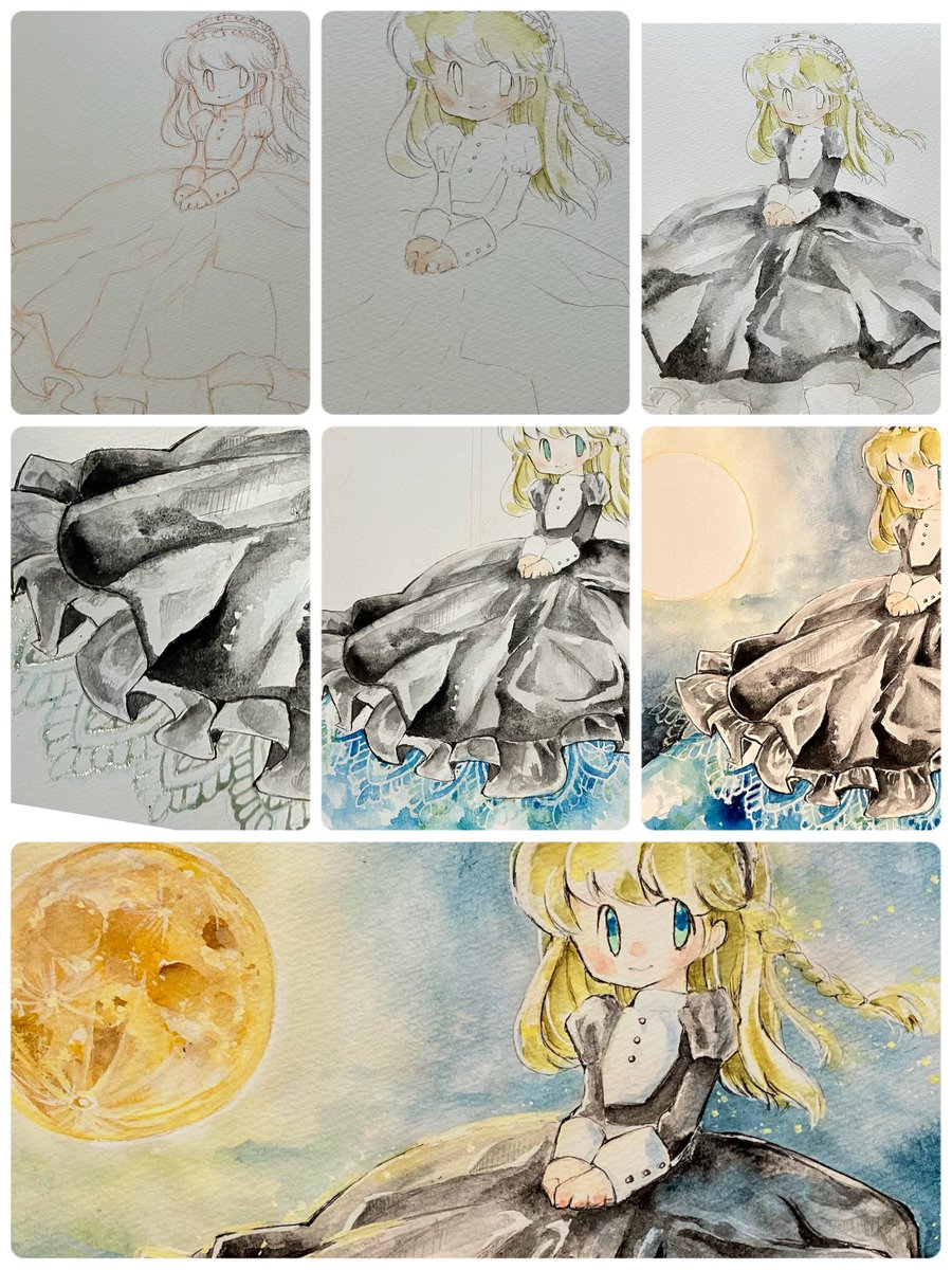 描いてる過程のことを聞かれたので、残ってた写真をざっくり並べてみました。見てくださってありがとうございます🙏✨ 