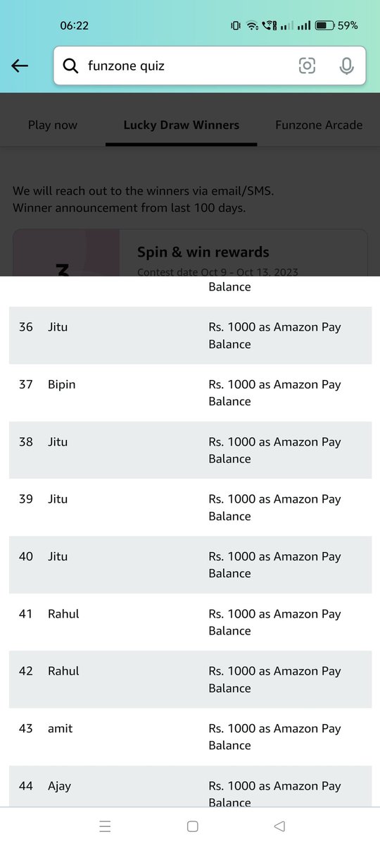 HoreMayur's tweet photo. @amazonIN @AmazonHelp @amazonIN @AmitAgarwal 
Here are some more screenshots and please bots with human names don't reply that winners are selected randomly and here are some latest ones from today. https://t.co/KpjTFstC15