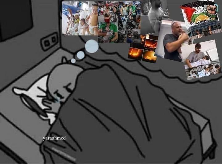 الواحد يومه تغيّر تمامًا، النوم صار صعب، التفكير كله هناك، والبال دايمًا مشغول فيهم 💔🇵🇸