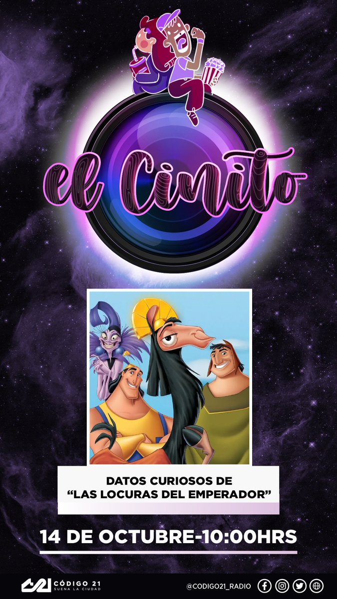 codigo21_radio's tweet photo. ¡Atención, peques aventureros! 🌟 Mañana, prepárense para una dosis de diversión sin igual en el #Cinito.
A las 10 AM, nos sumergiremos en el mágico mundo de "Las Locuras del Emperador". 🎥 https://t.co/hcZW3eUfpo