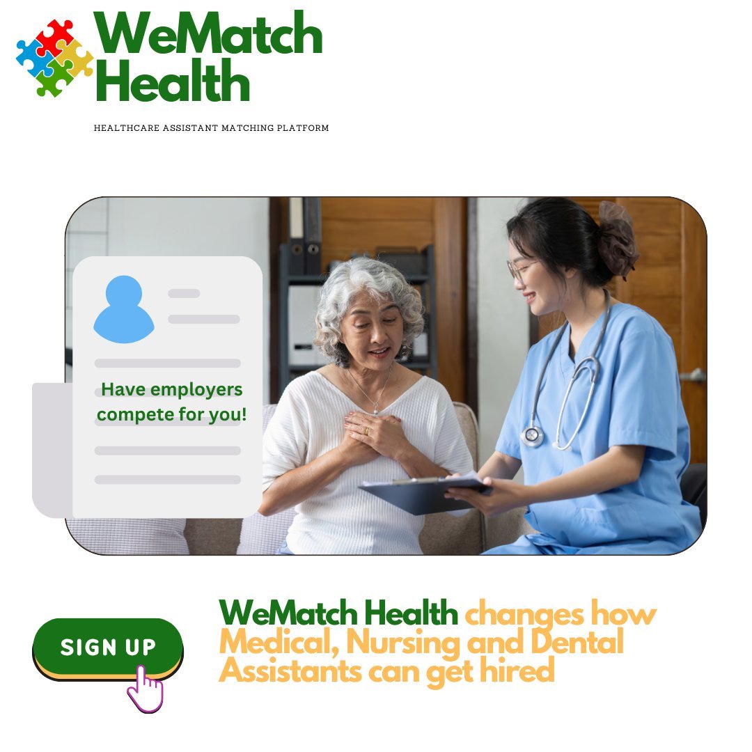 WeMatch Health is a matching platform for medical, nursing, and dental assistants to get matched with employers. 

Ready to take the next step? Join us at wematchhealth.com today! 

💼🏥🦷 #HealthcareJobs #WeMatchHealth #MedicalAssistant #NursingAssistant #DentalAssistant