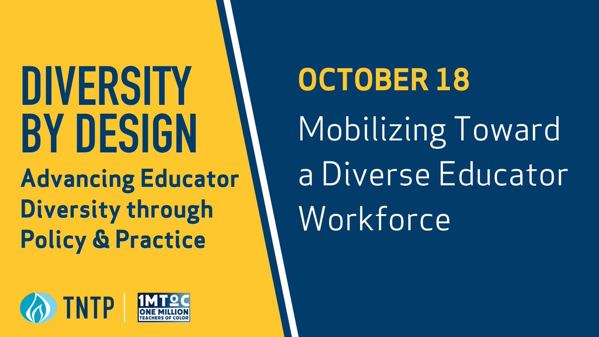 Join us and the @1MToC for a critical conversation with other district and CMO leaders and learn practical steps you can use to advance educator diversity at the district level: ow.ly/JVx750PVIvl

#DiversityByDesign #EducatorDiversity