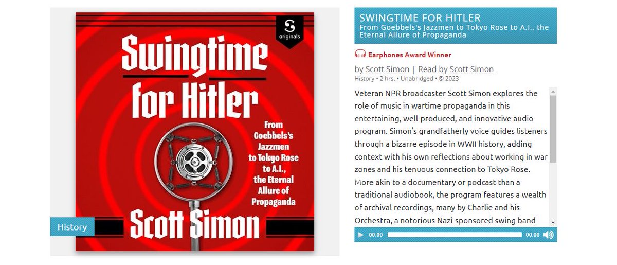 Hooray! Thank you, @AudioFileMag! Excited to have had the joy of producing and sound-designing this epic project! And so glad I used my secret recipe to create the 'grandfatherly voice' special effect for @nprscottsimon. (That would NEVER work on Saturday mornings!! 😉)