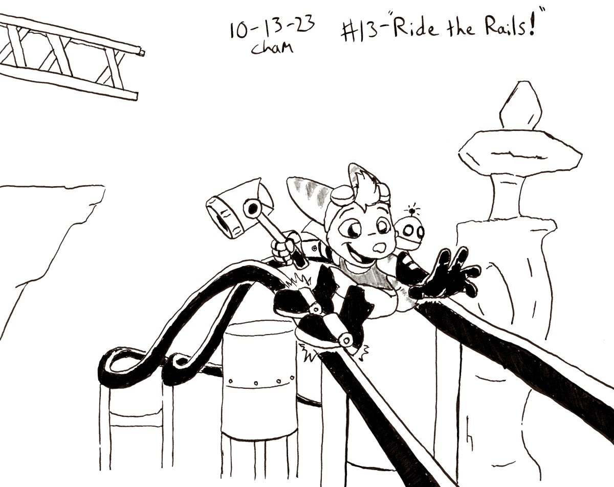#Inktober Day 13 - "Ride the Rails!"

Ratchet &amp; Clank: Rift Apart is easily one of my top 10 games, so I couldn't shake this image from my head when I got the prompt.
#art #furryart #RatchetAndClank