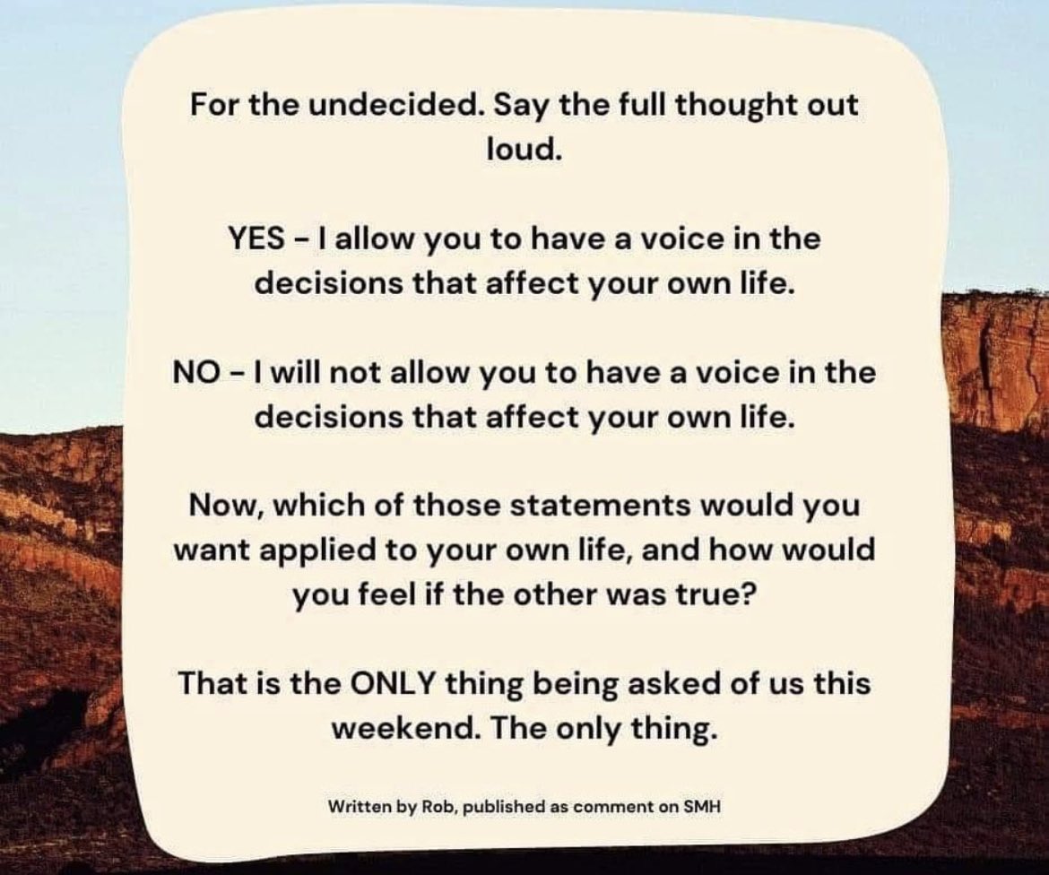 “For the undecided, say this thought out loud. Yes - I allow you to have a voice in the decisions that affect your own life. No - I will not allow you to have a voice in the decisions that affect your own life. Now, which of those statements would you want applied to your own