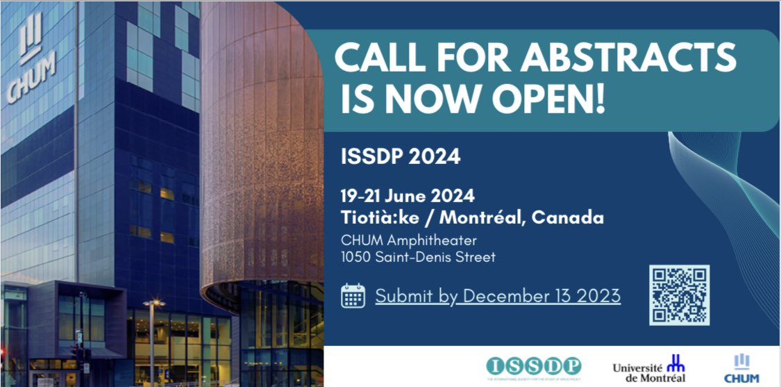 Call for abstracts for #ISSDP2024 Conference in Tiotià:ke/Montreal Canada 🇦🇹 is now open! Key themes include: • Decolonising #DrugPolicy • #HarmReduction • Transformations in legal frameworks on: #decriminalisation, #legalisation • The #opioid crisis issdp.org/call-for-abstr…