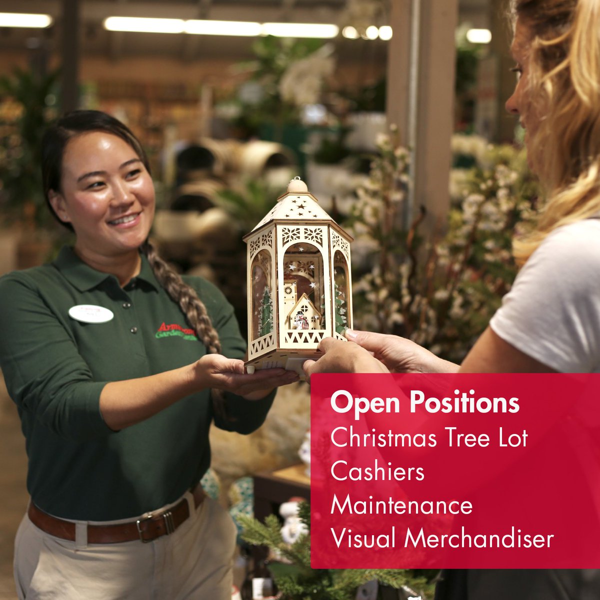 armstronggarden's tweet image. We&apos;re Hiring! 

🎄 Help Make Lasting Memories this Holiday Season with Us. 🎄

Open Positions
🎄 Christmas Tree Lot
🎁 Cashiers
⛄ Maintenance
🌟 Visual Merchandiser

Learn More  👇👇👇
bit.ly/33ffo3k

#seasonaljobs #christmasjobs #visualmerchandiser #bestjobs #gardenjob