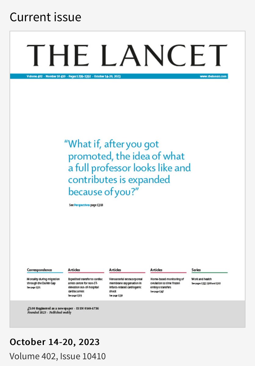 I woke up this morning and saw this on the front of @TheLancet. A quote from my manuscript. As the feature article. A narrative. Whew. Along with redefining what a professor looks like, it makes me happy to help expand what scholarship looks like, too. Yeah. #storiescount 💛