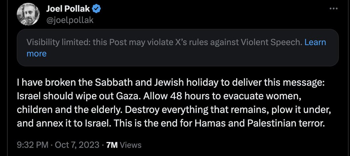 KeithWoodsYT's tweet photo. 🇮🇱 Joel Pollak, the senior editor of Breitbart, took a day off from his Jewish Sabbath to advocate Israel "wipe out" and ethnically cleanse Gaza.

Now, he is advocating that America take in the expelled people of Gaza as refugees.

From Shapiro to Breitbart to PragerU, conservative media is totally controlled by Israel-first Zionists.