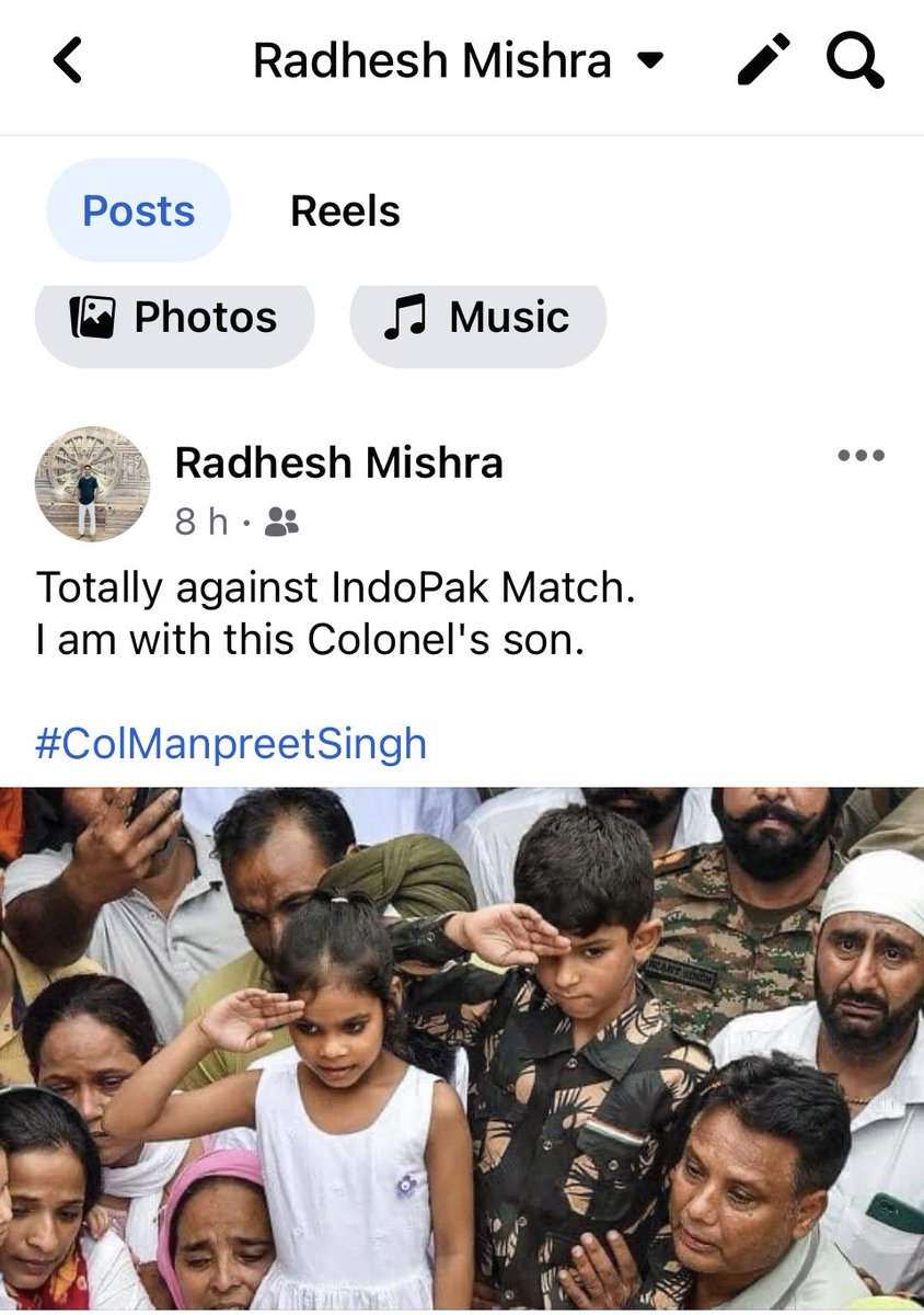 RadheshMishra13's tweet image. ⁦@majorgauravarya⁩ @major_pawan
⁦@vaibhavUP65⁩ 
⁦@ajeetbharti⁩ ⁦
@BCCI⁩ ⁦@JayShah⁩ ⁦@narendramodi⁩ 
I am With This Colonel&apos;s Son
But Sadly I think 99% Indians are not with him.. #ColManpreetSingh #IndVsPak