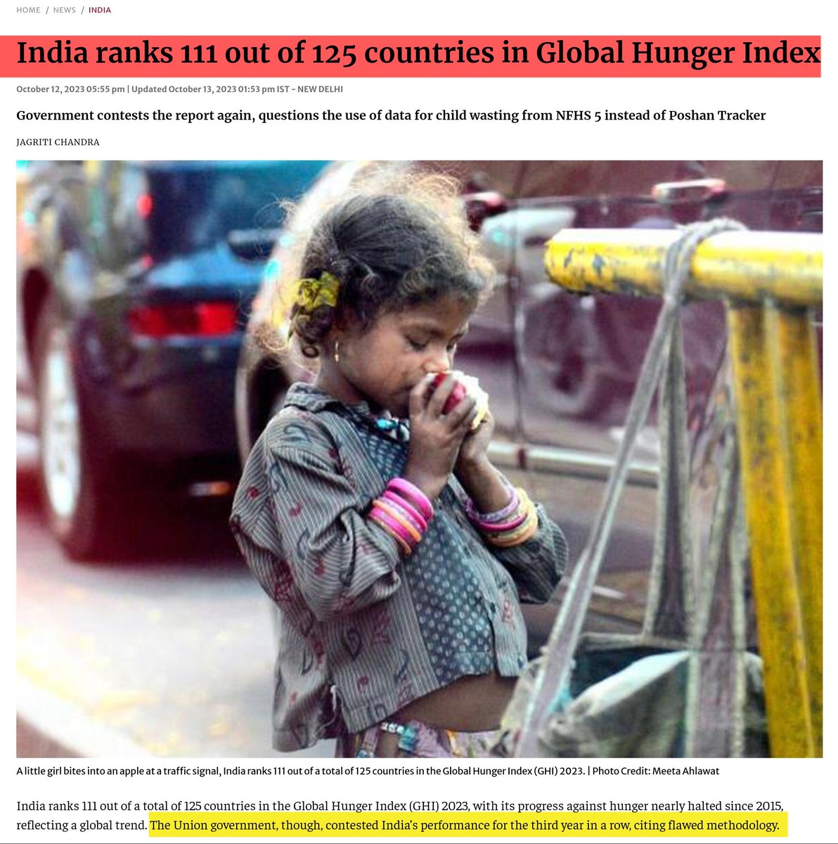 If India's neighbouring countries are performing better than India then there needs to work on this issue rather citing GHI 2023 as flawed.

This should be most debatle issue in India.

Source: The Hindu

#GHI2023 #Hunger #India