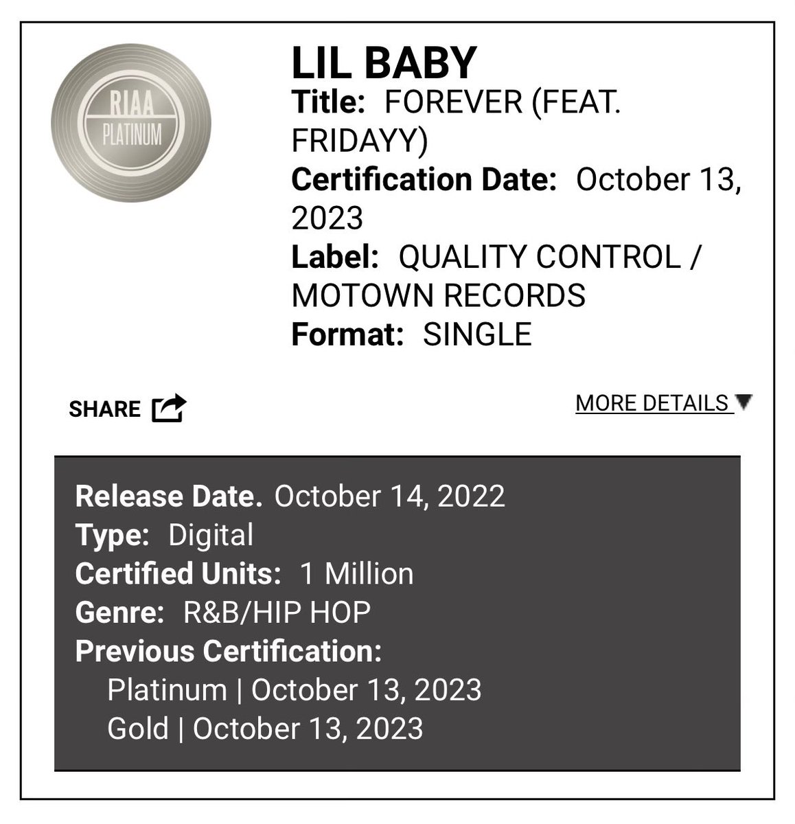 Went platinum today!!! 💿💿💿

Thank you God!!!

<a href="/lilbaby4PF/">Lil Baby</a> <a href="/fridayy/">Fridayy</a> <a href="/FortuneBeats_/">F.</a>
