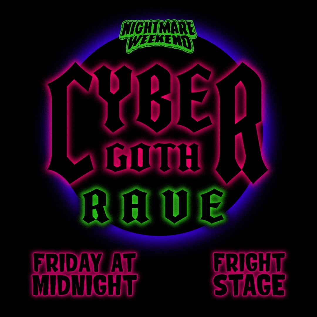 Get ready for a night that will transport you to a neon-soaked, futuristic realm where beats pulse through your veins and cybernetic vibes electrify the dancefloor! Party starts at midnight tonight at the Fright Stage!

#NightmareWeekendRichmond #NightmareWeekend #ComicCon