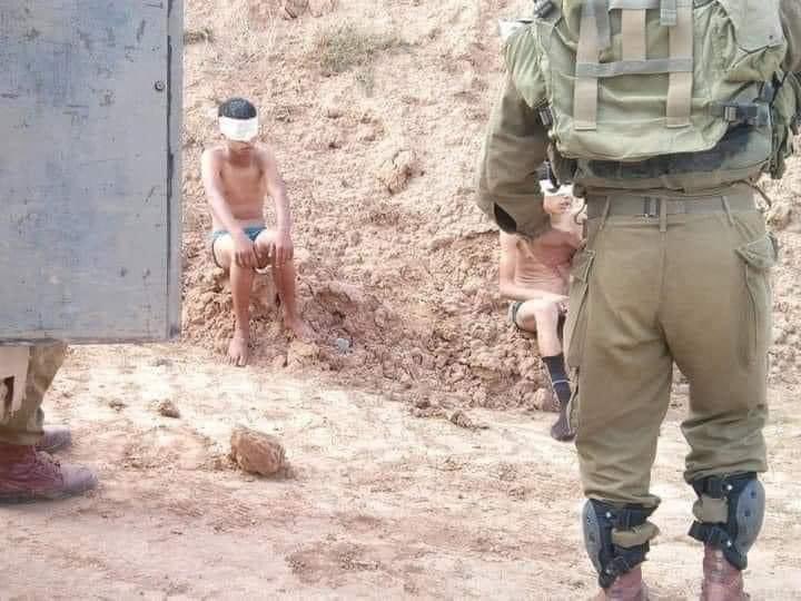 Israeli occupation soldiers arrest Palestinian children and strip them of their clothes. Truly shocking scenes, why is the world silent, where is the United Nations