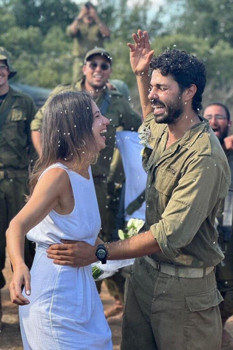 Mazel tov! Omer and Itai had planned a beautiful wedding that was scheduled to happen today. But Itai got called up to fight this war. 

The couple decided to go ahead with a different type of wedding and they had the ceremony in front of his unit. 

Wishing them a long life of