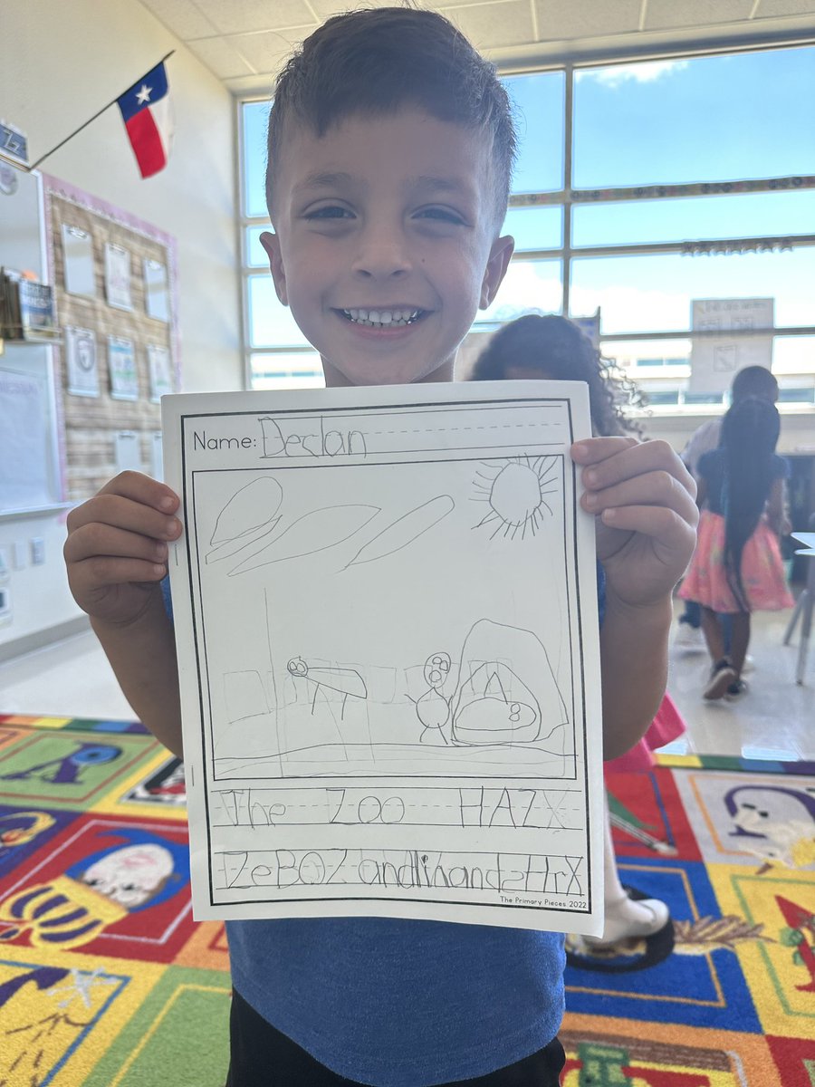 baristondo1's tweet photo. When your own child is so proud of his work he begged his teacher to send a picture to me. 
“The zoo has zebra and lions and sharks” so proud of our kindergarten, and the confidence he’s building within himself. 💙 https://t.co/u2E5oQqRJo