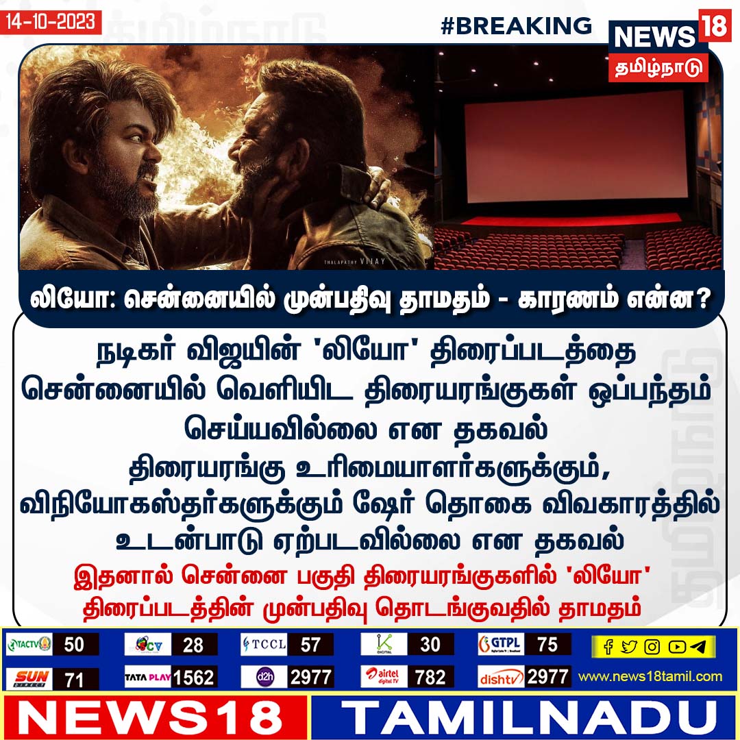 #BREAKING லியோ: சென்னையில் முன்பதிவு தாமதம் - காரணம் என்ன?

#Leo #Chennai #TicketBooking #ActorVijay #LokeshKanagaraj #news18tamilnadu | news18tamil.com