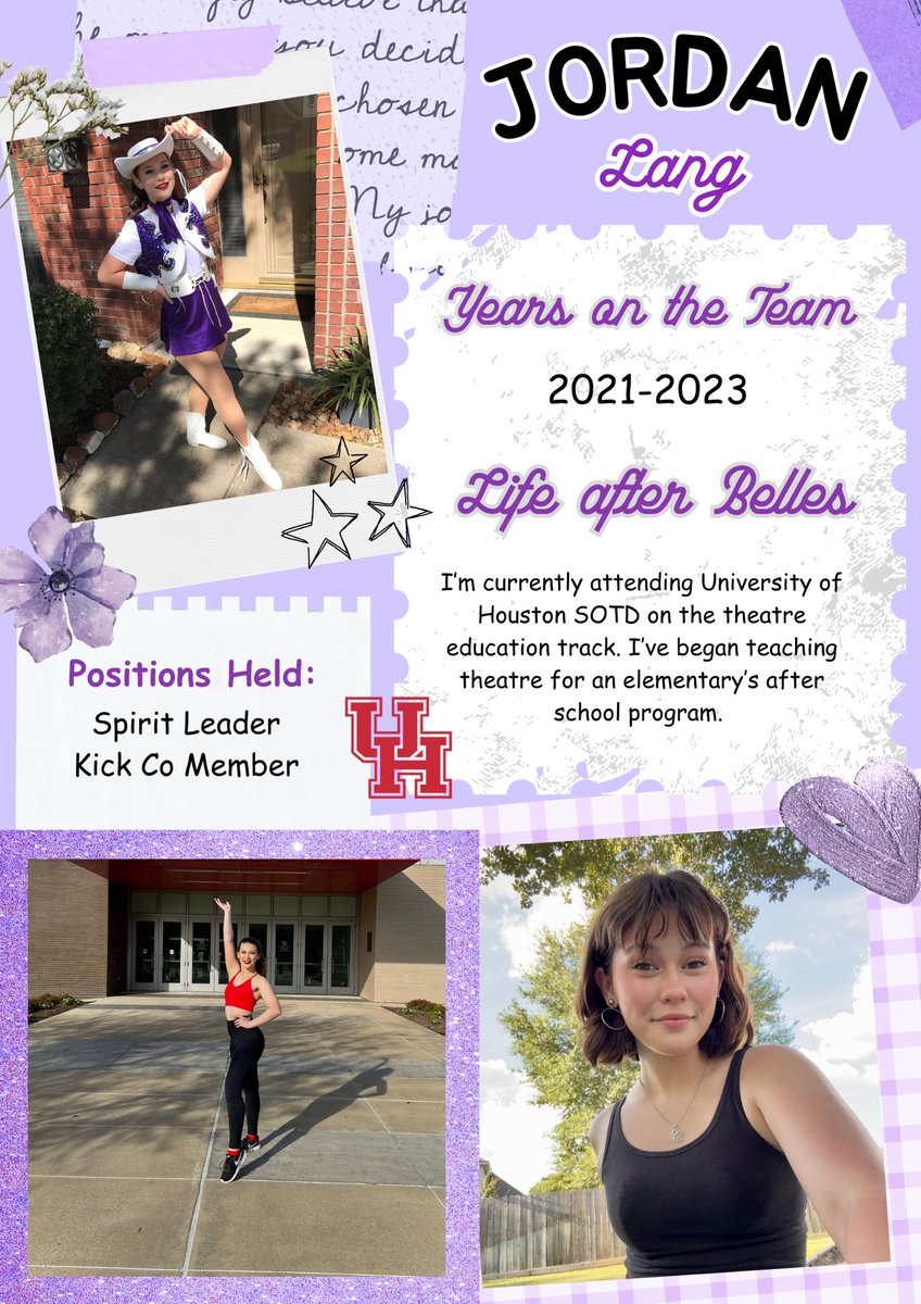 Meet our Belle Alumni, Jordan! She says her favorite Belle memory was “the locker room reveal. I enjoyed decorating the locker room and the process of decorating/designing my squad’s lockers!” 💜🔔