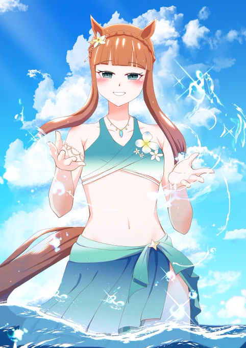 胸(元のコサージュ)が揺れると話題の水着スズカさん(再掲#ウマ娘 