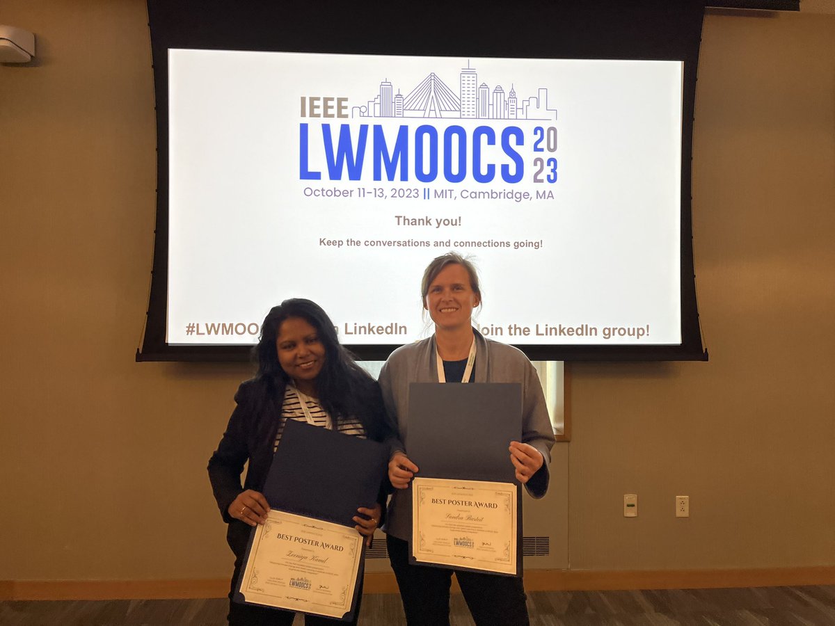 sandrabarteit's tweet photo. Many thanks @IEEEorg @LWMOOCs, was a great conference with inputs from @coursera Jeff Maggioncalda and Anant Agarwal @edXOnline - and thanks for awarding us best poster price! @ZeeniyaKamil https://t.co/iXy9rXF6rf
