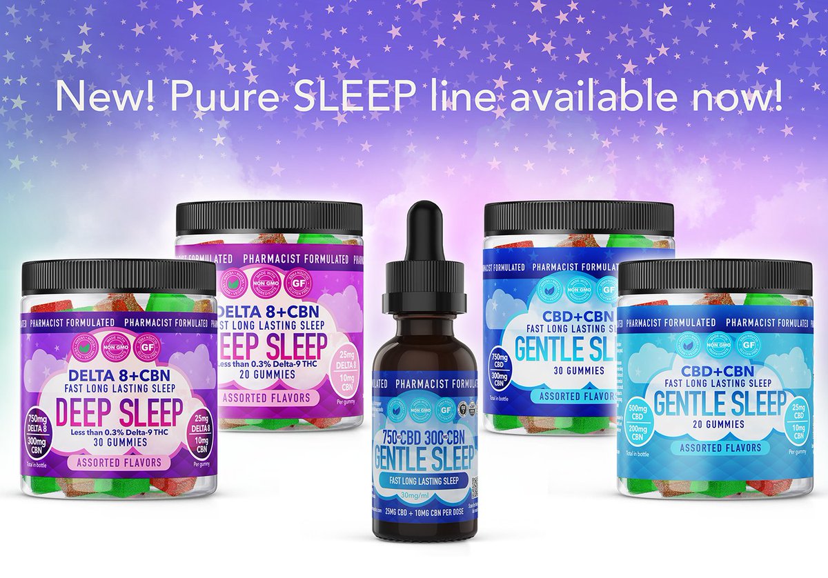 Puure Therapeutics NEW #Sleep line. Deep Sleep #Delta8 + #CBN and Gentle Sleep #CBD + #CBN #gummies and #CBD oil. #SleepBetterNow  puuretherapeutics.com