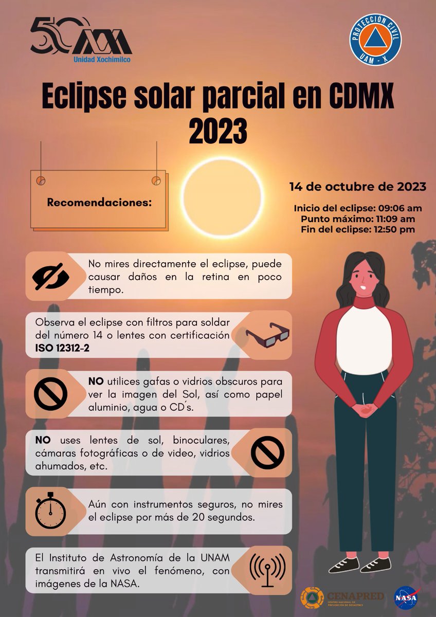 uamxoficial's tweet photo. #Pantera, sabemos que este eclipse solar es un evento único. 
Por eso, te ofrecemos recomendaciones para cuidar tus ojos mientras disfrutas de este espectáculo especial. 👁️🌞 

#UAMXochimilco #CuidaTusOjos #EclipseSolar #SomosUAMXochimilco https://t.co/whJrRz3DiG