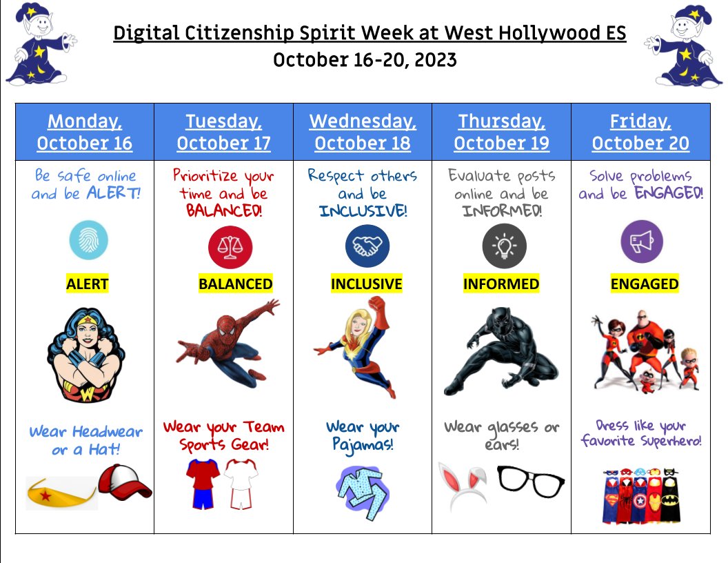 #DigCitLA is here! WHE students will have a week of learning and spirit wear days to match! Can't wait to see how creative our students can be! #EmpoweredbyITI @fowhe @fairfax_lausd @laschoolswest