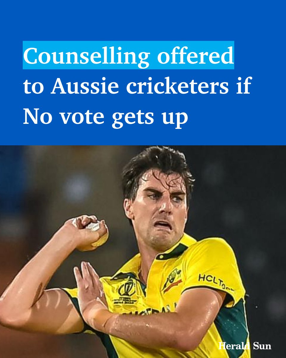 theheraldsun's tweet photo. Australian cricketers have been told they have access to counselling services should the Indigenous Voice to Parliament get voted down > https://t.co/T2jebLAB3X https://t.co/RAc0UTjZeC