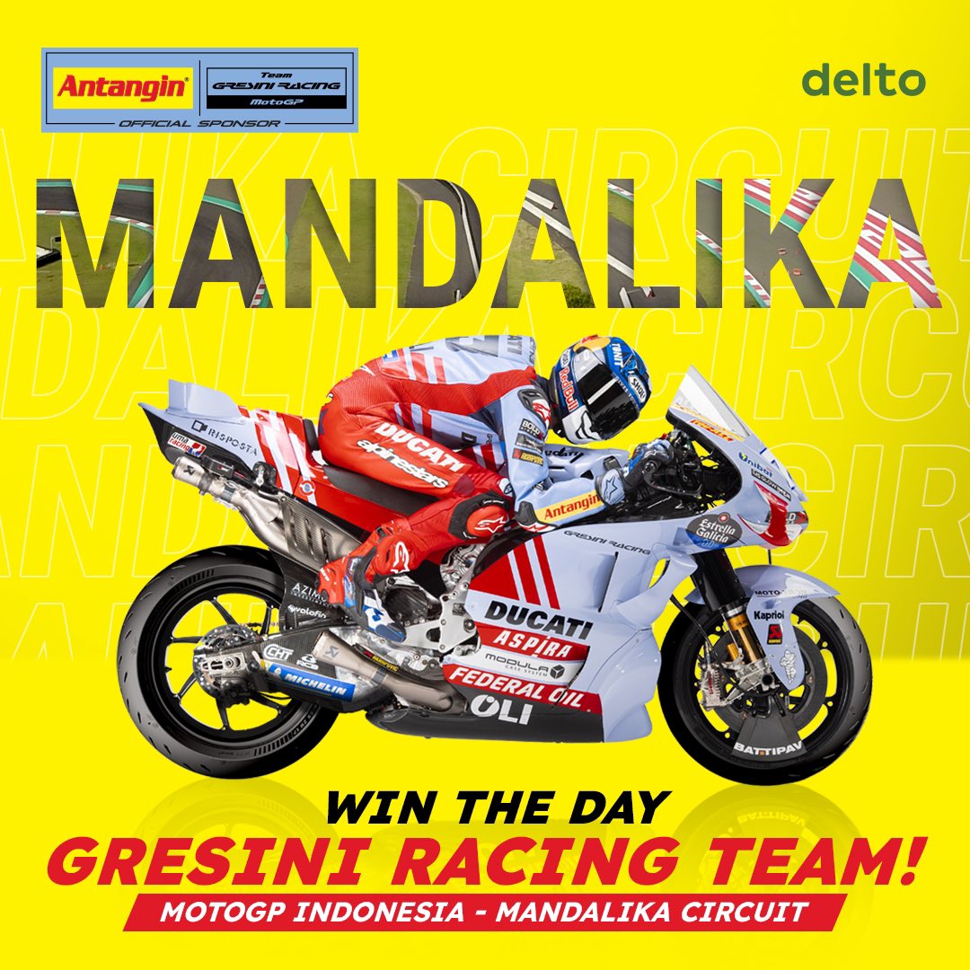 Antangin_IDN's tweet photo. BEST OF LUCK Gresini Racing Team yang hari ini mulai bertanding untuk menjadi yang tercepat! 🔥🔥

Ayo berikan dukungan penuh untuk Gresini Racing team agar bisa naik podium di musim ini!

#SkipAngin #GresiniRacingTeam #MotogpMandalika2023 #mandalika https://t.co/wFwqOs98RF