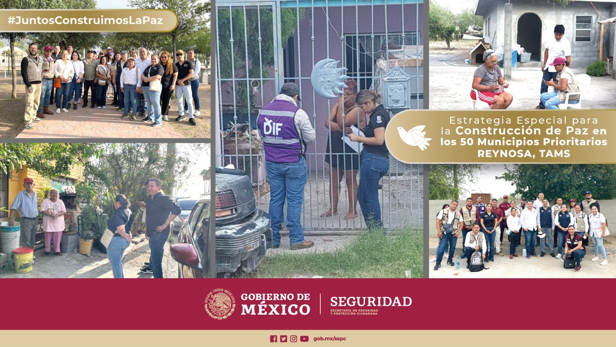 SSPCMexico's tweet photo. En la estrategia para la #ConstrucciónDePaz en los 50 municipios prioritarios, brigadistas del @GobiernoMX, @GobTam_Norte y @GobiernoReynosa dan atención integral a familias en las colonias:
🔹Las Cumbres
🔹Las Fuentes
🔹Campestre
🔹Longoria
#JuntosConstruimosLaPaz 🕊️ https://t.co/5tYTg8n6s1