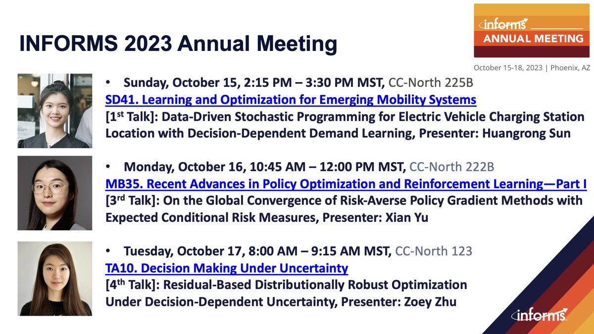 XianYu999's tweet image. Our group will be presenting at #INFORMS2023! See you in Phoenix! 🌵
