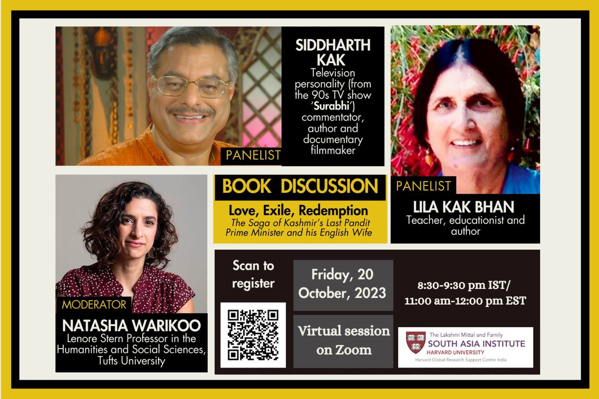 📢 #Reminder! All interested in the political history of the region, register on bitly.ws/VNkF Love, Exile, Redemption: The Saga of Kashmir’s Last Pandit Prime Minister and his English Wife Friday, October 20 at 8:30pm IST/11am EST, on Zoom @sidkakspeaks @nkwarikoo