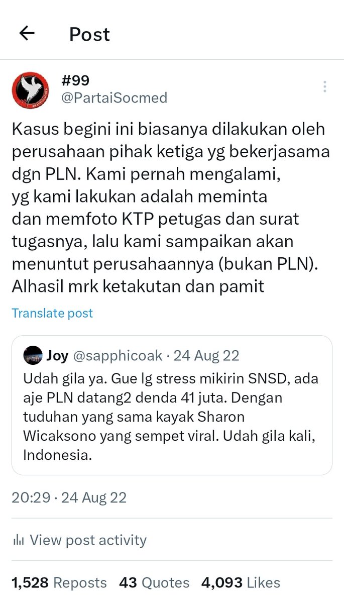 PartaiSocmed's tweet photo. Sudah pernah. Itu ulah pegawai perusahaan swasta yg bekerja sama dgn PLN. Mereka memang punya target sehingga cenderung mencari bahkan merekayasa bukti. https://t.co/Y1qmPiMCu6