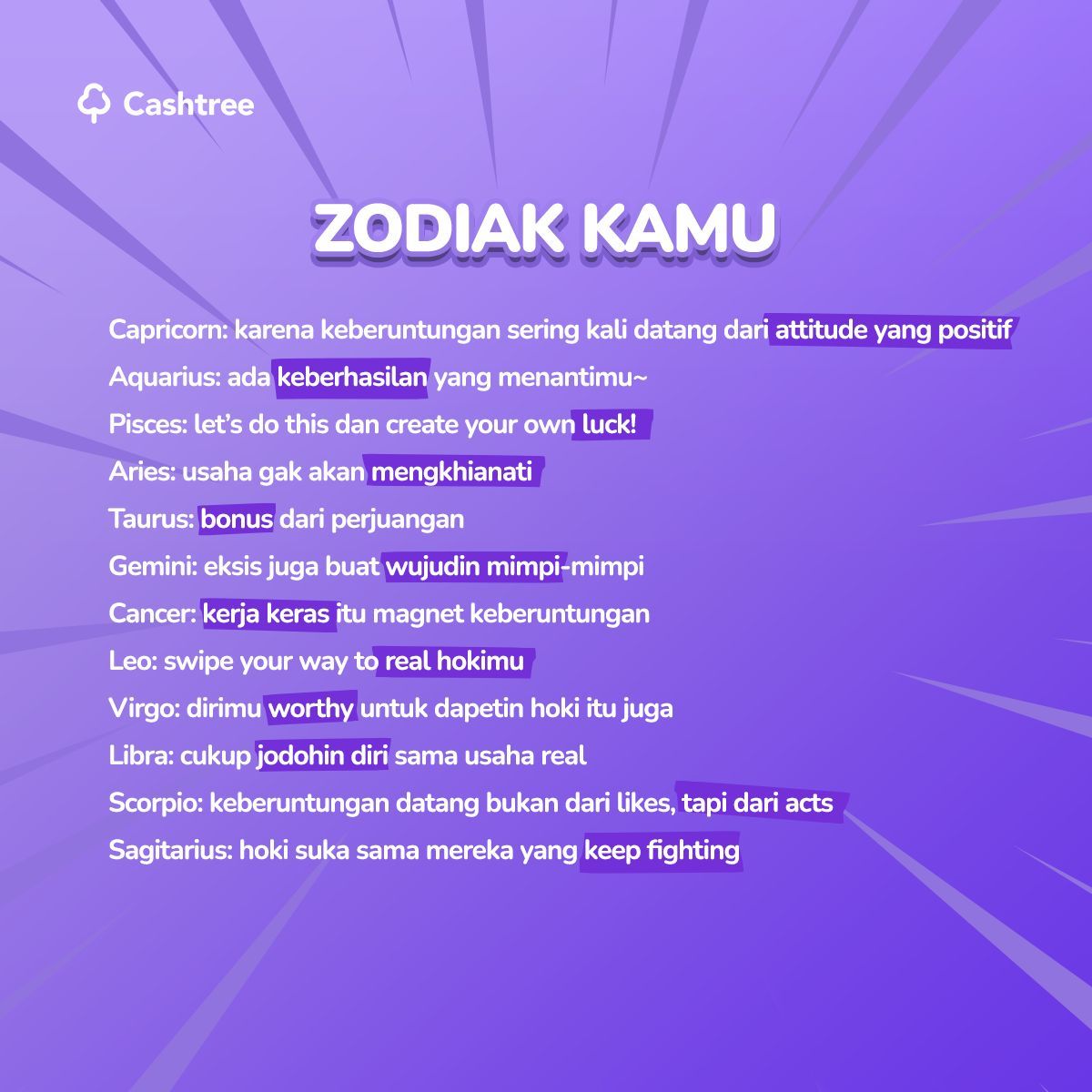 Cashtree_id's tweet photo. [SEBERAPA HOKI KAMU TODAY~]

Kalo versi aku hasilnya 'Gak cuma eksis di sosmed', tapi juga eksis di real life. 😎🔥 Iyalah!! #NoMoreDelulu #ZodiacTime #CashtreeApp #Zodiak https://t.co/JRB2GIjtEL