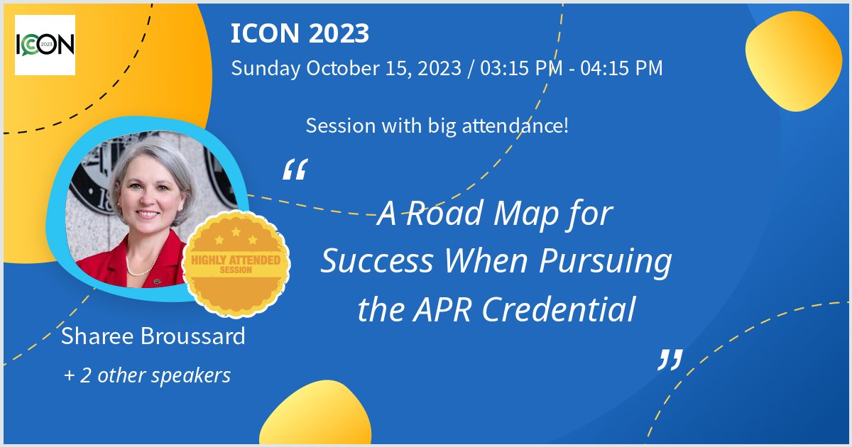 shareebroussard's tweet photo. Looking forward to presenting at ICON 2023 on A Road Map for Success When Pursuing the APR Credential. It seems well have a great turnout! https://t.co/2yfDe20sFv
