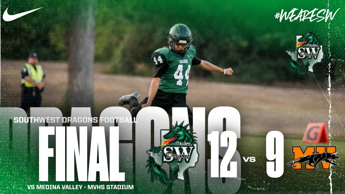 In one of the wildest finishes, the Dragons kick the game-winning field goal with seconds left for the win! Dragons kick a 42-yarder for the tie, recover a fumble on the next kickoff, run a play, and then kick the game-winner! What a game! Dragons win 12-9!