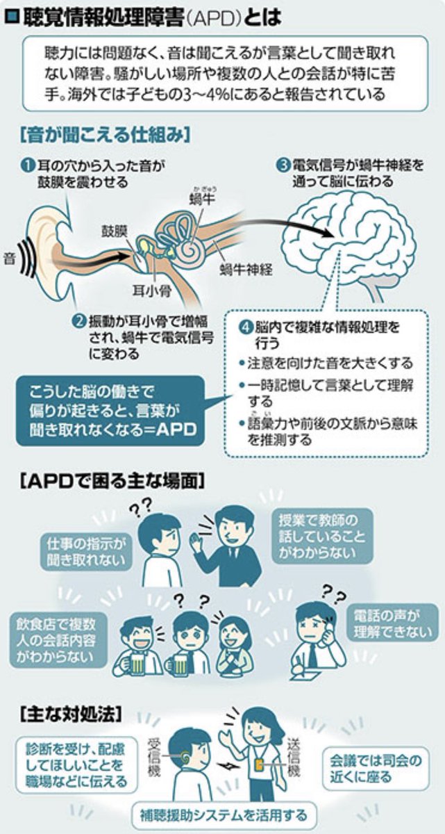 apd_peer's tweet photo. ＡＰＤ（聴覚情報処理障害）聴力に問題がないのに言葉を聞き取れない…対処法は？ https://t.co/oJYX8NuTsD https://t.co/eRZXKsEpW6