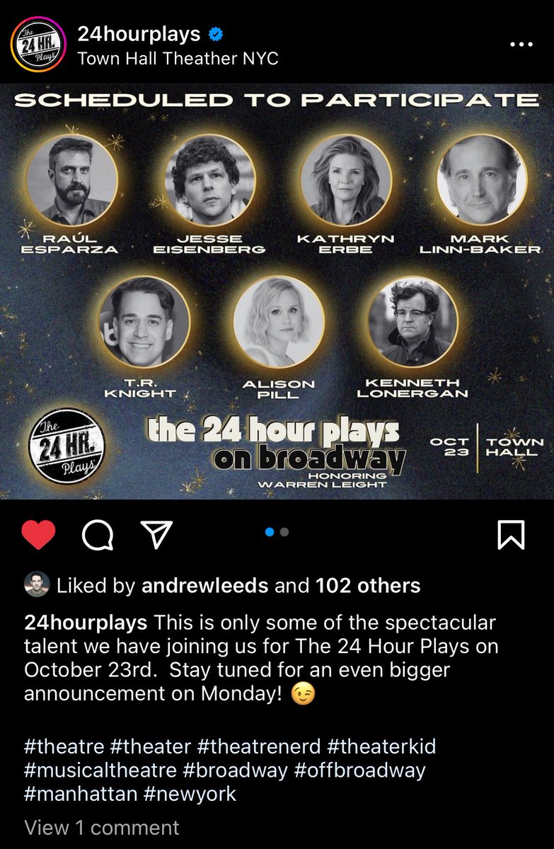 To celebrate <a href="/RaulEEsparza/">Raúl E. Esparza</a>’s birthday the following day, I’ve got another ticket to give away for <a href="/24HourPlays/">instagram.com/24hourplays</a> on Oct 23rd in NYC - if you’d like a chance to win a free ticket you can throw your name into the hat by commenting below 👇🏼 🍀