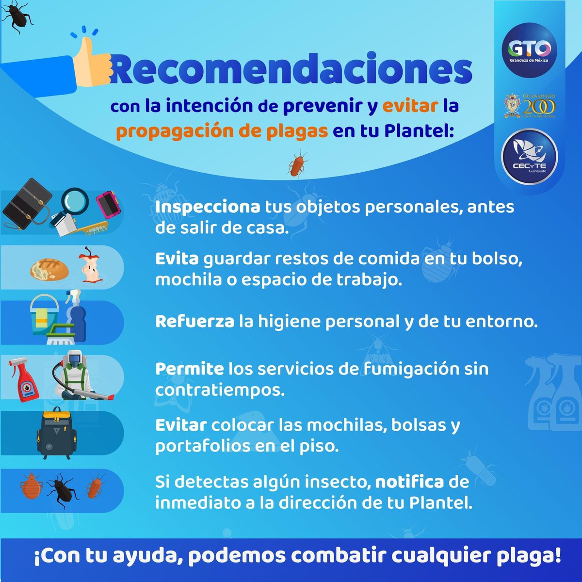 ☝🏽Mantén tu hogar y espacio de trabajo, libre de plagas. 🐜🐭 🪳  

La prevención de plagas es clave para un ambiente saludable. 👨‍🔬 Considera estos consejos para protegerte. ¡Está en ti prevenir! 😉

#CECyTEGuanajuato
#ElMejorSistemaEducativo